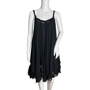 Label Lab Shift Dress Black‎ Ruffle Bottom Sleeveless Sheer Mini Length Liner